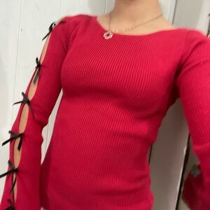 Red Sweater with Black Bow Accents